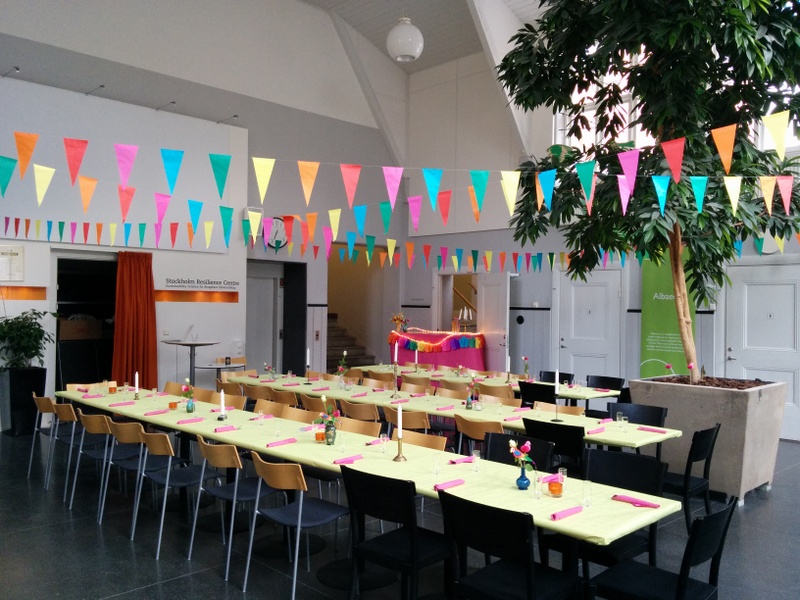 Our lobby decorated and prepared for dinner. 